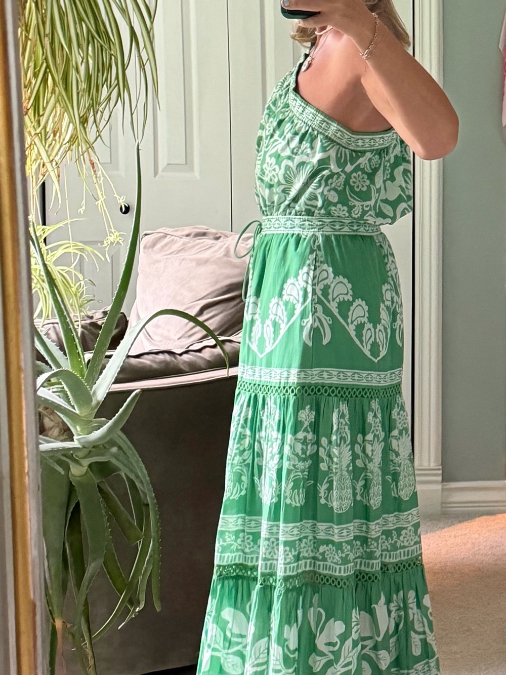 FARM Rio One-Shoulder Green and White Floral Maxi Dress - Picture 6 of 6